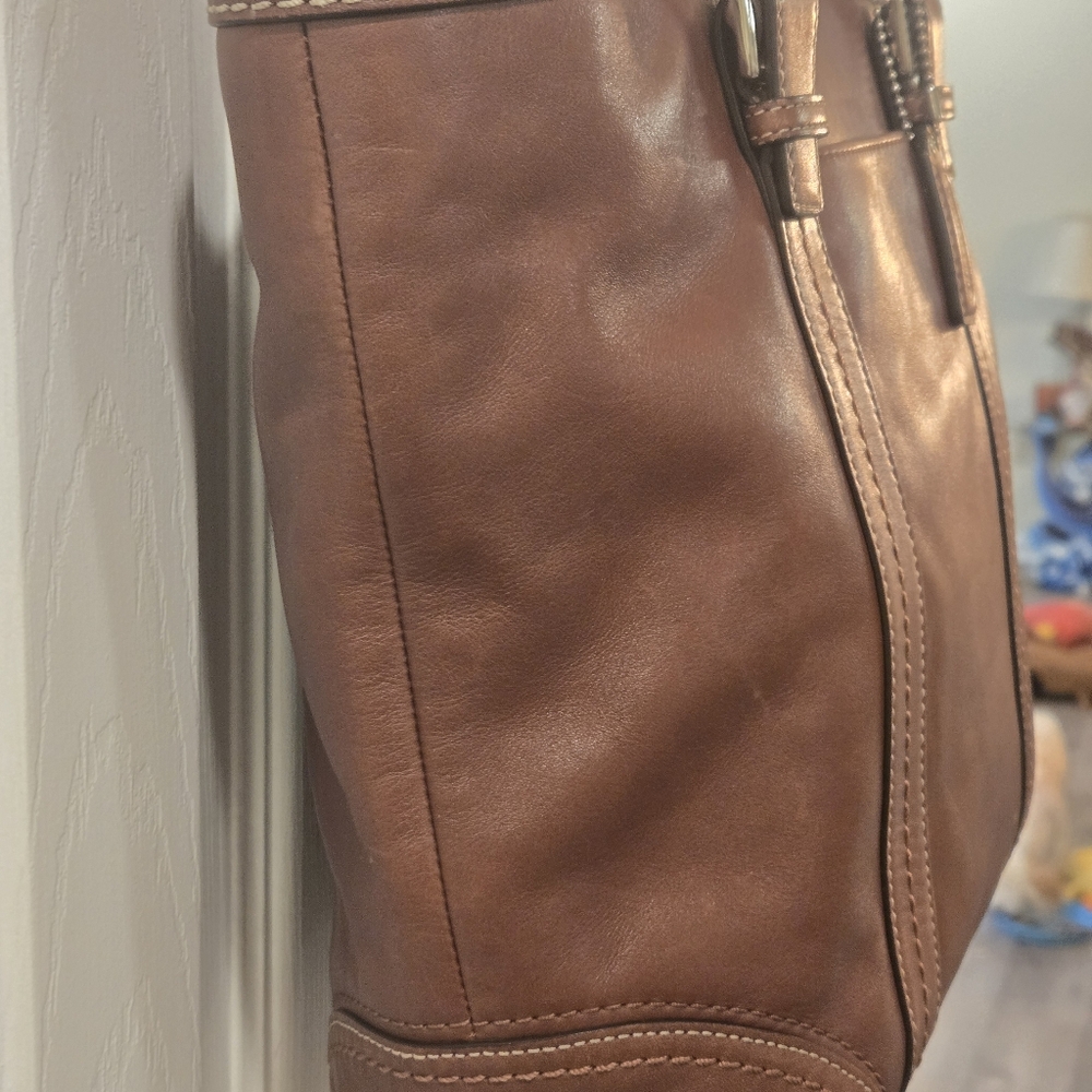 Coach Brown Leather Purse with Scarf Accent - Picture 3 of 14
